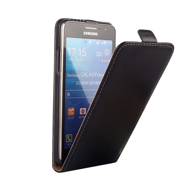Vertical Genuine Split Leather Flip Case for Samsung Galaxy Grand Prime SM-G530 - Black-2