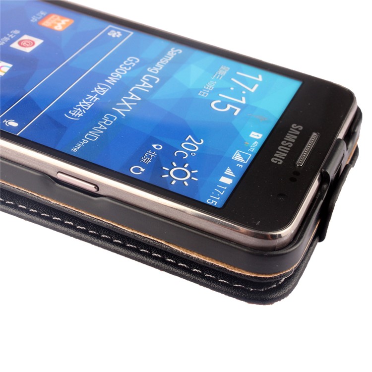 Vertical Genuine Split Leather Flip Case for Samsung Galaxy Grand Prime SM-G530 - Black-4
