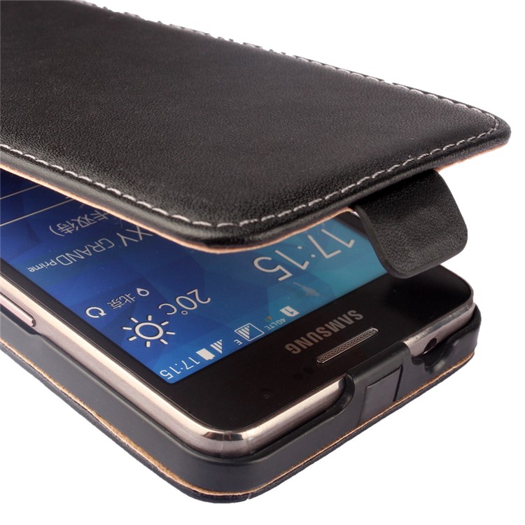 Vertical Genuine Split Leather Flip Case for Samsung Galaxy Grand Prime SM-G530 - Black-6