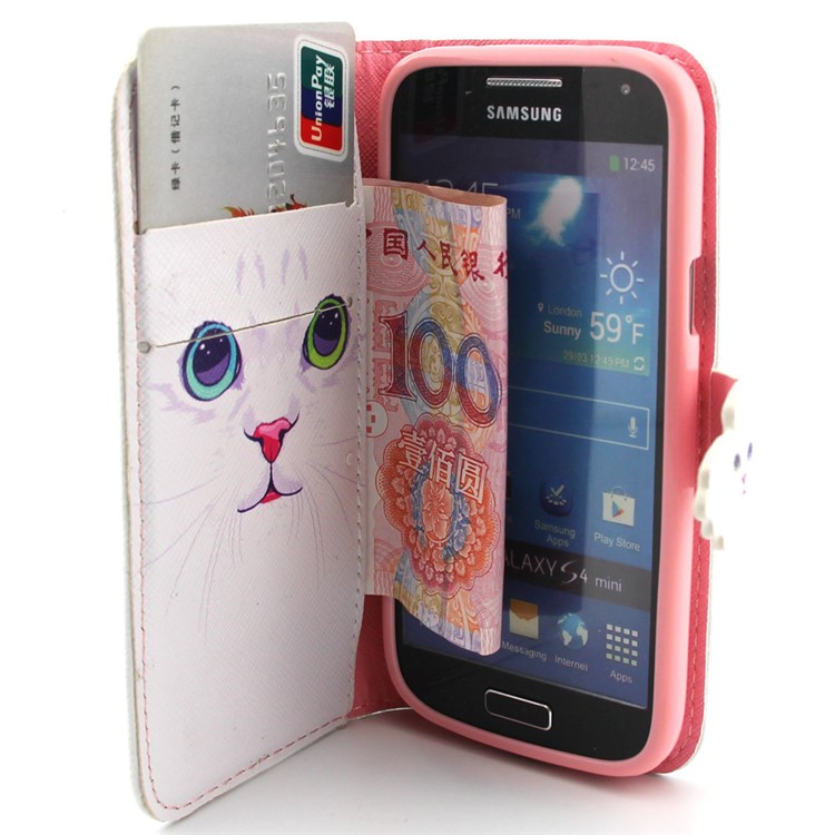 Leather Wallet Cover for Samsung Galaxy S4 Mini I9190 - Lovely Cat-5