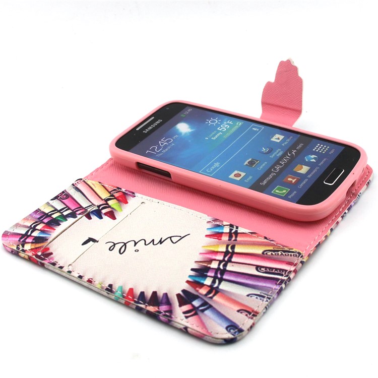 For Samsung Galaxy S4 Mini I9190 Leather Stand Case - Pencil Formed Heart Shape and Smile-4