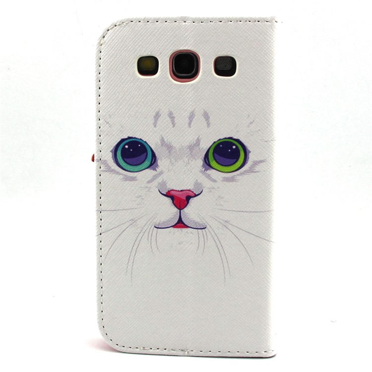 Magnetic Wallet PU Leather Case Shell for Samsung Galaxy S3 I9300 - Cat with Red Nose-2