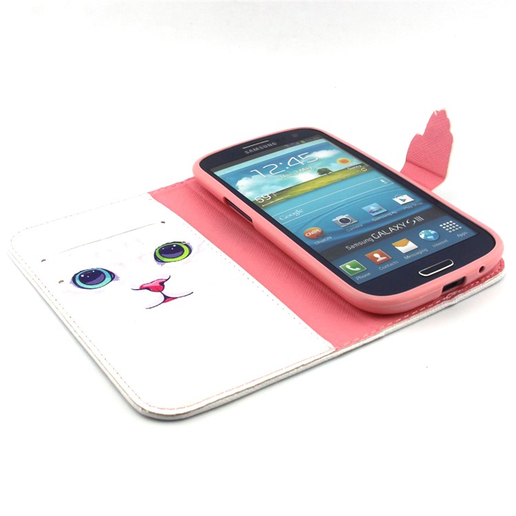 Magnetic Wallet PU Leather Case Shell for Samsung Galaxy S3 I9300 - Cat with Red Nose-4