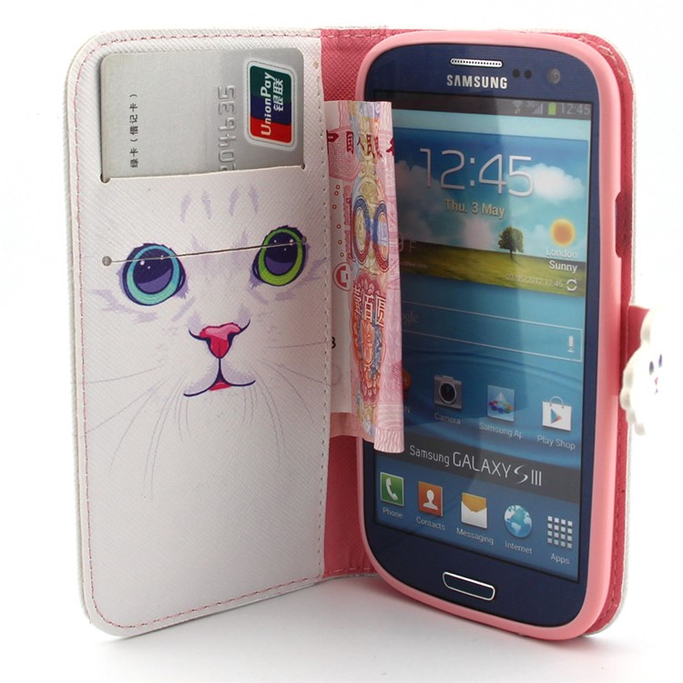 Magnetic Wallet PU Leather Case Shell for Samsung Galaxy S3 I9300 - Cat with Red Nose-5