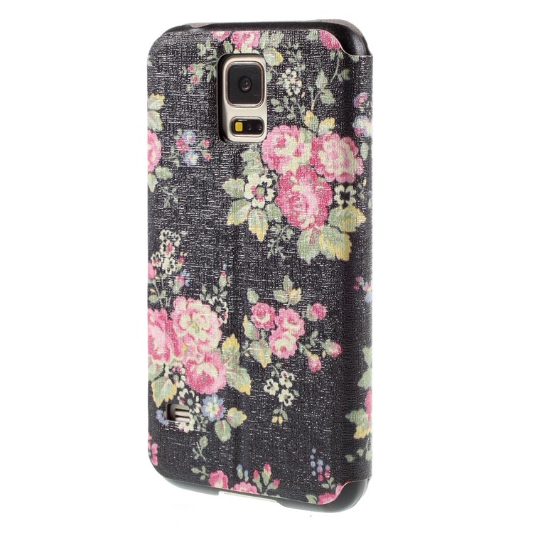 Flower Pattern View Window Leather Case for Samsung Galaxy S5 G900 / S5 Neo G903F-2