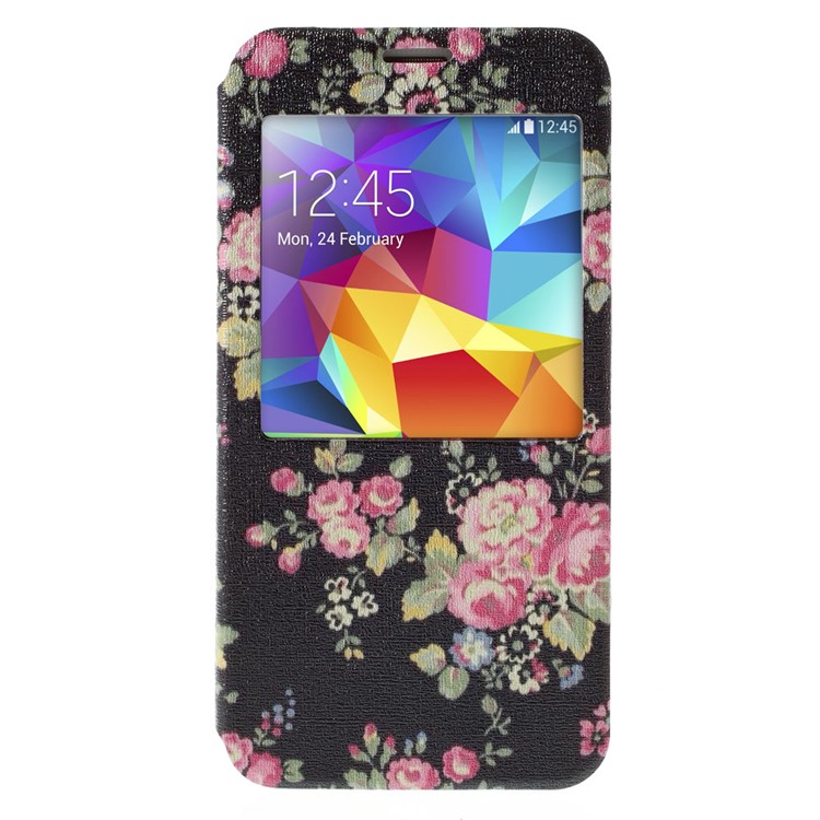 Flower Pattern View Window Leather Case for Samsung Galaxy S5 G900 / S5 Neo G903F-3
