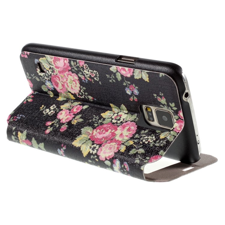 Flower Pattern View Window Leather Case for Samsung Galaxy S5 G900 / S5 Neo G903F-5