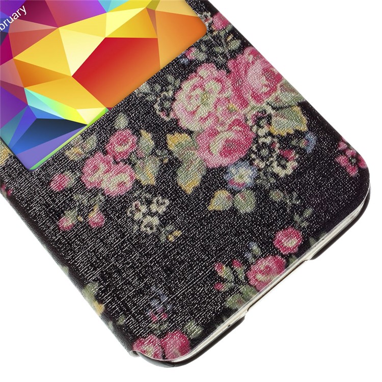 Flower Pattern View Window Leather Case for Samsung Galaxy S5 G900 / S5 Neo G903F-7