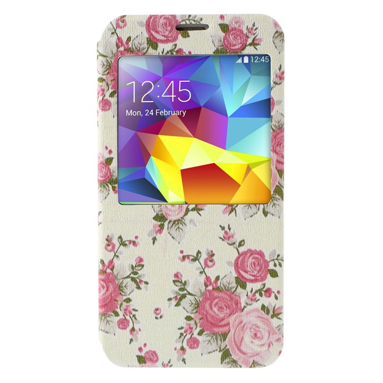 Red Rose View Window Leather Stand Cover for Samsung Galaxy S5 G900 / S5 Neo G903F-3