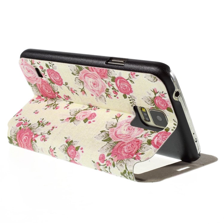 Red Rose View Window Leather Stand Cover for Samsung Galaxy S5 G900 / S5 Neo G903F-5