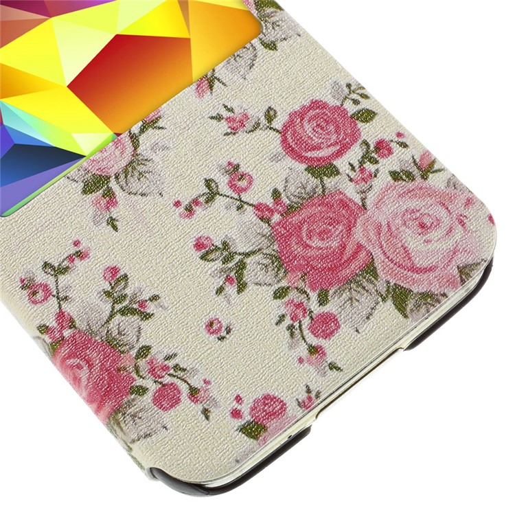 Red Rose View Window Leather Stand Cover for Samsung Galaxy S5 G900 / S5 Neo G903F-7