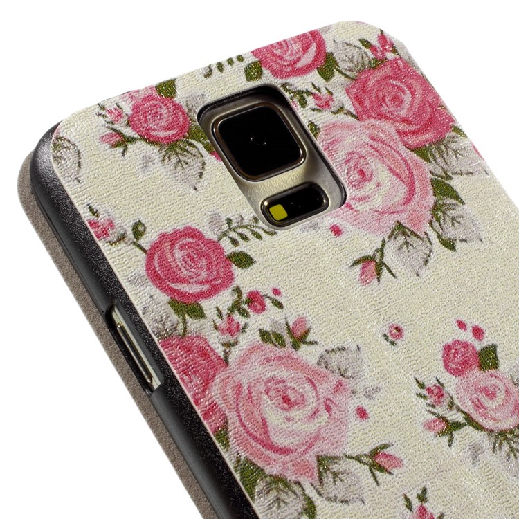 Red Rose View Window Leather Stand Cover for Samsung Galaxy S5 G900 / S5 Neo G903F-8