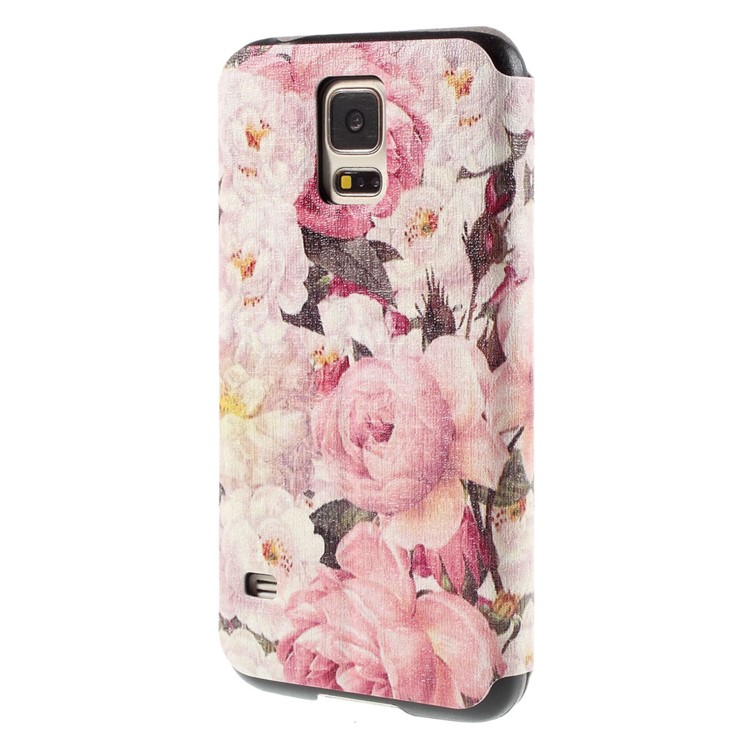 Beautiful Flower View Window Leather Stand Cover for Samsung Galaxy S5 G900 / S5 Neo G903F-2