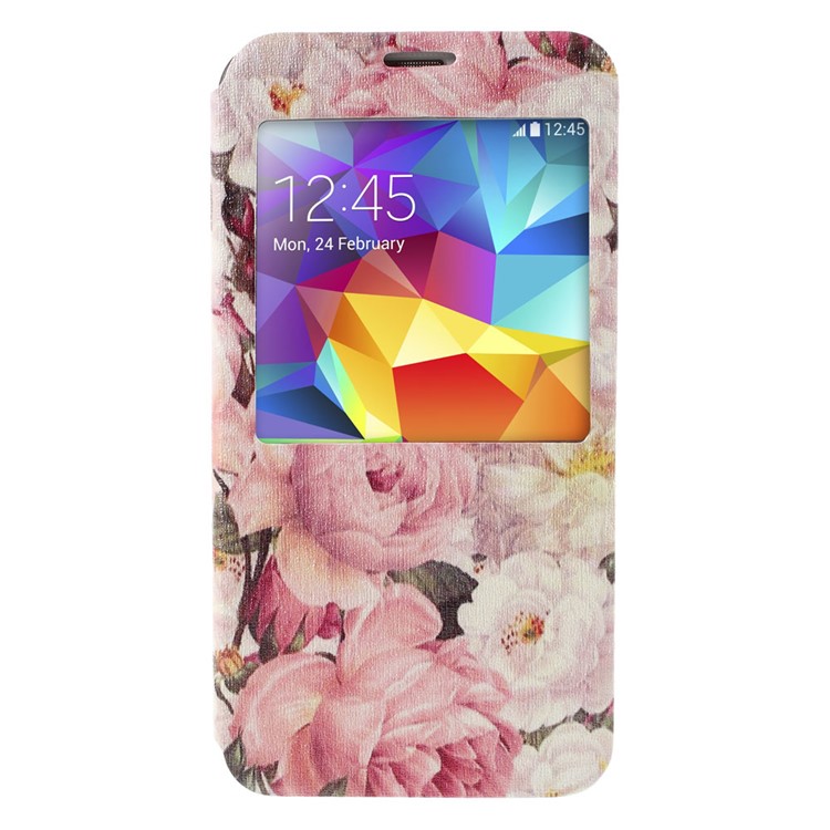 Beautiful Flower View Window Leather Stand Cover for Samsung Galaxy S5 G900 / S5 Neo G903F-3