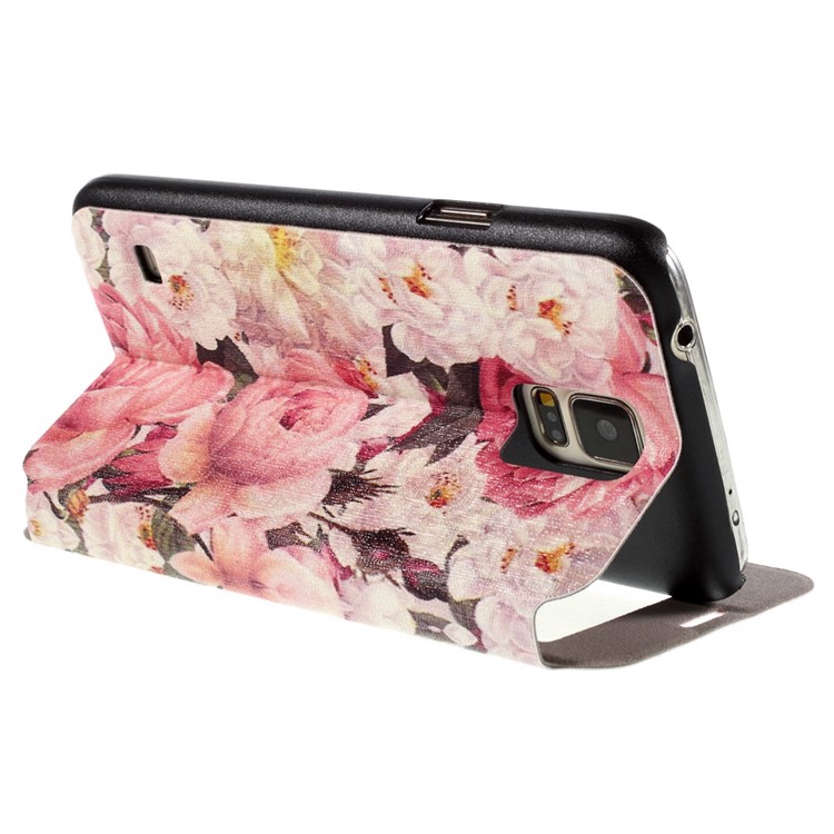 Beautiful Flower View Window Leather Stand Cover for Samsung Galaxy S5 G900 / S5 Neo G903F-5