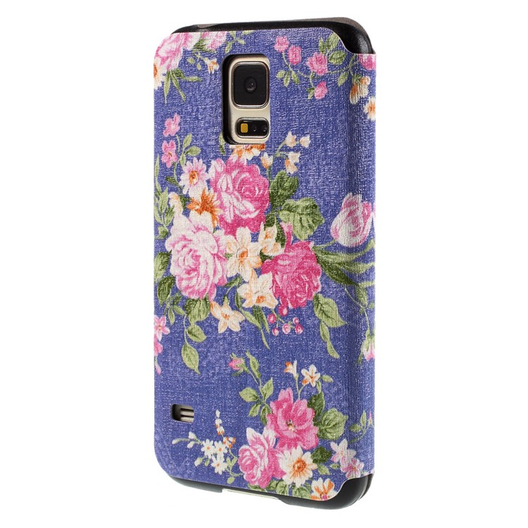 For Samsung Galaxy S5 G900 / S5 Neo G903F Flower Pattern View Window Leather Stand Cover-2