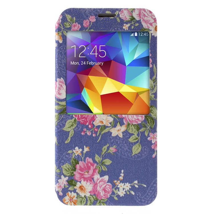 For Samsung Galaxy S5 G900 / S5 Neo G903F Flower Pattern View Window Leather Stand Cover-3