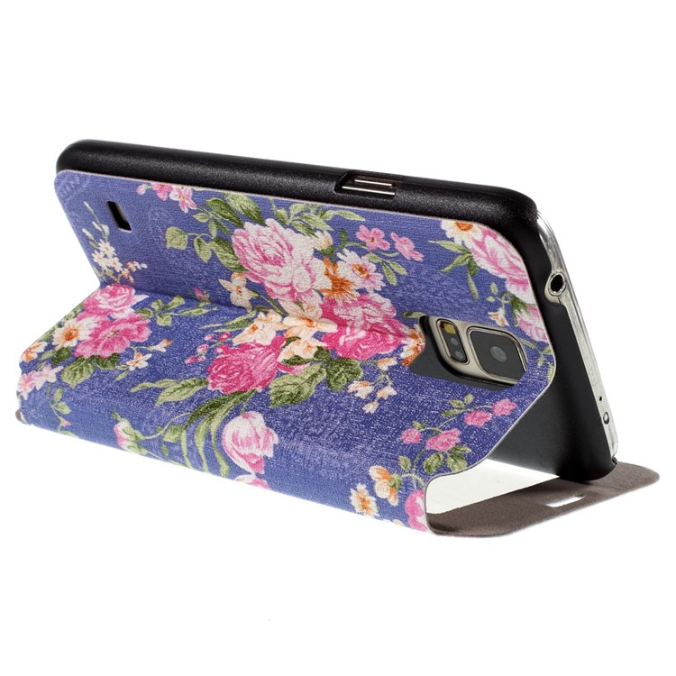 For Samsung Galaxy S5 G900 / S5 Neo G903F Flower Pattern View Window Leather Stand Cover-5