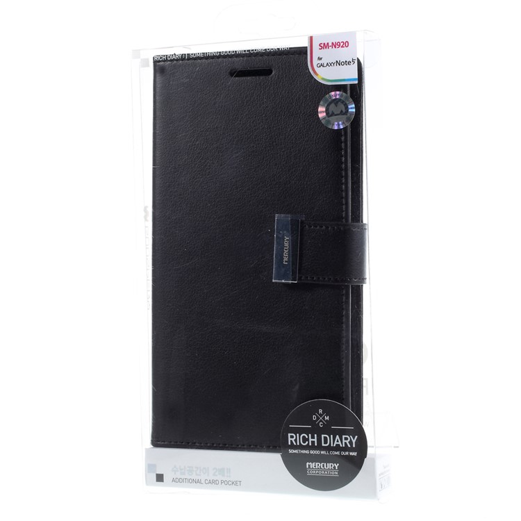 MERCURY GOOSPERY Rich Diary Leather Case for Samsung Galaxy Note 5 N920 - Black-7