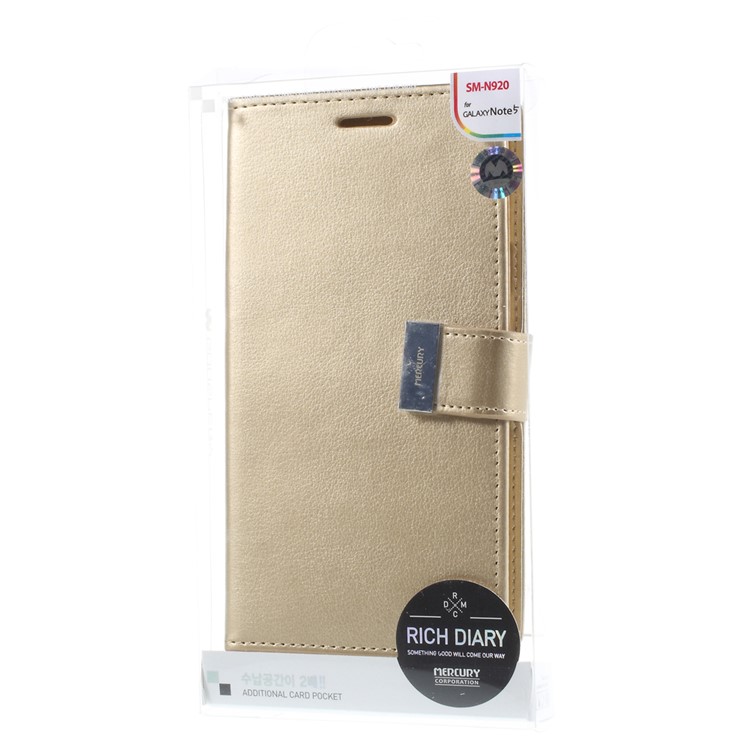 MERCURY GOOSPERY Rich Diary Leather Phone Case for Samsung Galaxy Note 5 - Champagne-9