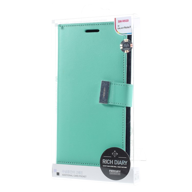 MERCURY GOOSPERY Rich Diary Leather Phone Cover for Samsung Galaxy Note 5 - Cyan-9