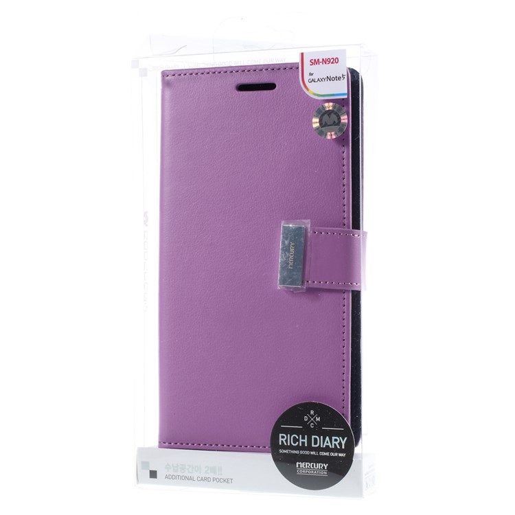 MERCURY GOOSPERY for Samsung Galaxy Note 5 Rich Diary Leather Case Accessory - Purple-9