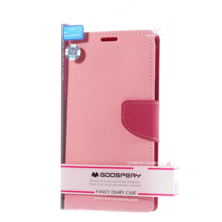 MERCURY Goospery Leather Wallet Cover for Samsung Galaxy Note 5 with Stand - Pink-10