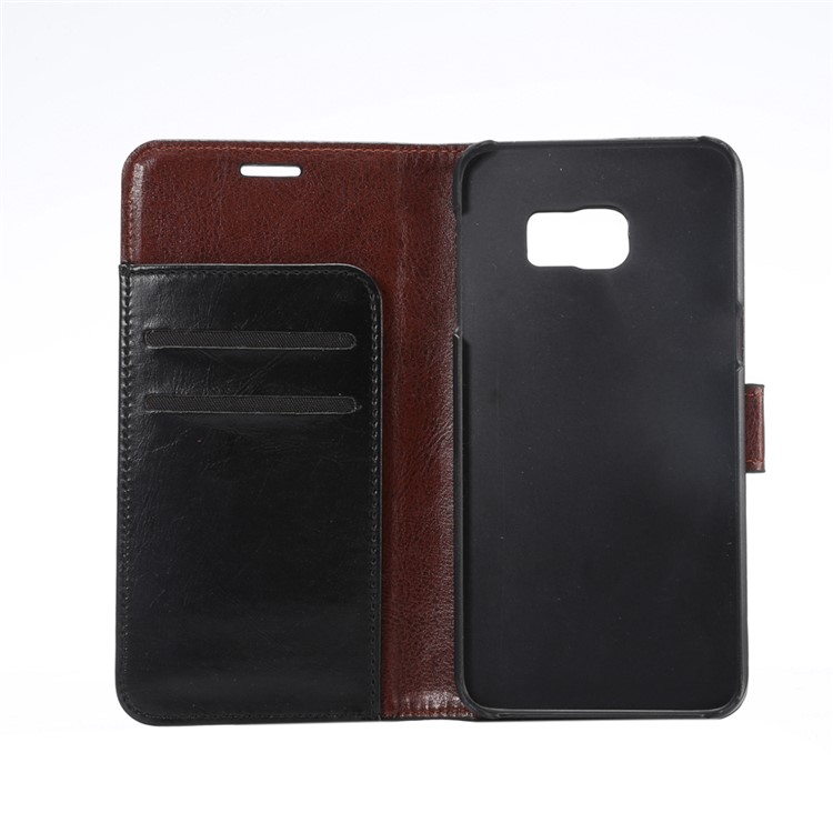For Samsung Galaxy S6 Edge Plus G928 Crazy Horse PU Leather Stand Case Card Slots - Black-2