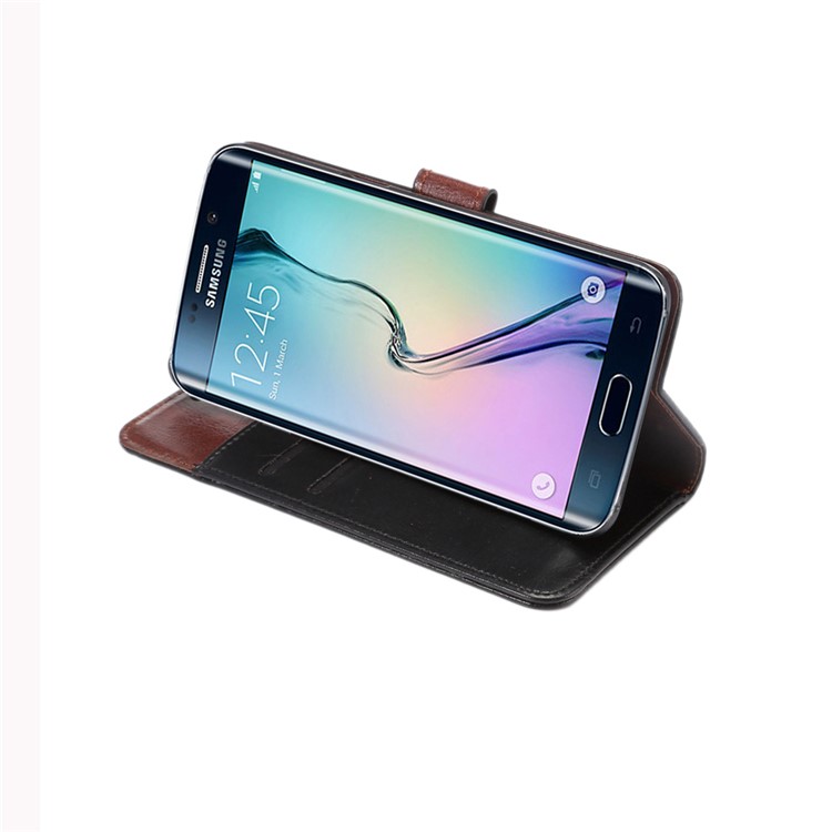 For Samsung Galaxy S6 Edge Plus G928 Crazy Horse PU Leather Stand Case Card Slots - Black-6