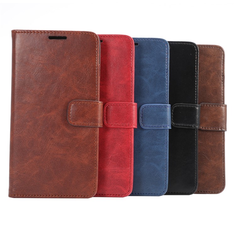 For Samsung Galaxy S6 Edge Plus G928 Crazy Horse PU Leather Stand Case Card Slots - Black-8