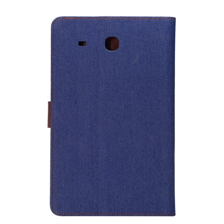 Jeans Cloth Leather Wallet Stand Cover for Samsung Galaxy Tab E 9.6 T560 - Dark Blue-3