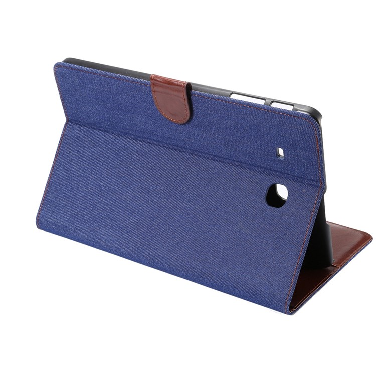 Jeans Cloth Leather Wallet Stand Cover for Samsung Galaxy Tab E 9.6 T560 - Dark Blue-4