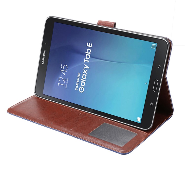 Jeans Cloth Leather Wallet Stand Cover for Samsung Galaxy Tab E 9.6 T560 - Dark Blue-5