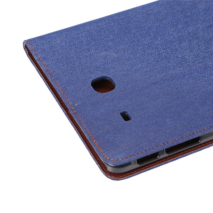 Jeans Cloth Leather Wallet Stand Cover for Samsung Galaxy Tab E 9.6 T560 - Dark Blue-6