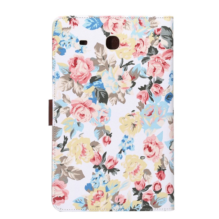 Flowers Leather Wallet Cover for Samsung Galaxy Tab E 9.6 T560 with Stand - White-3