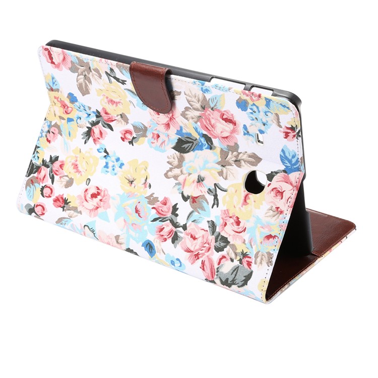 Flowers Leather Wallet Cover for Samsung Galaxy Tab E 9.6 T560 with Stand - White-4
