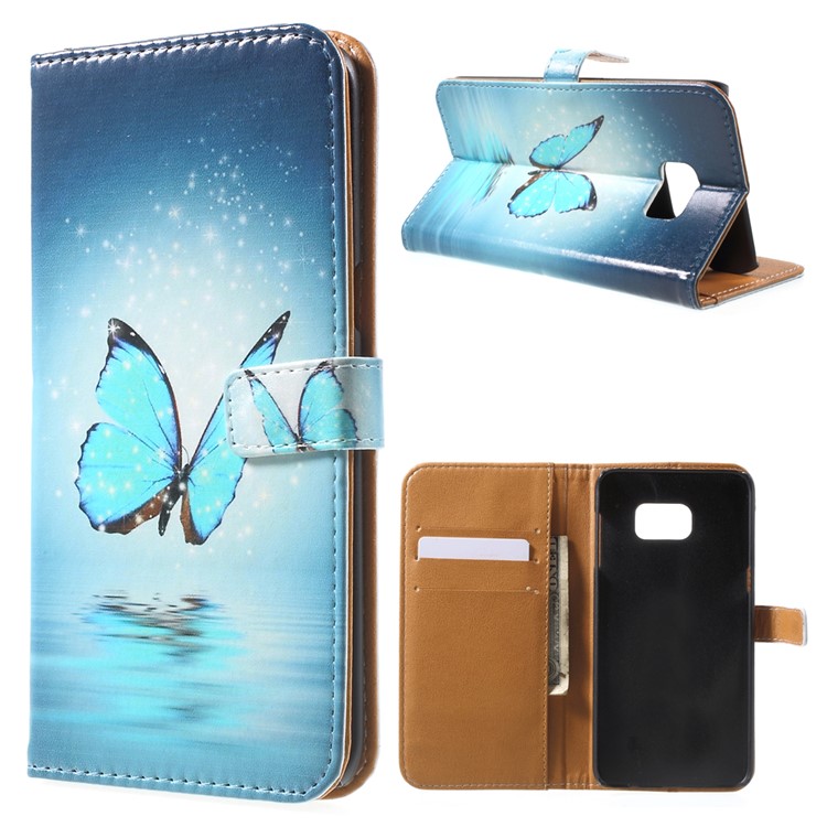 Magnetic Wallet Leather Protective Case for Samsung Galaxy S6 edge Plus G928 - Blue Butterfly-1