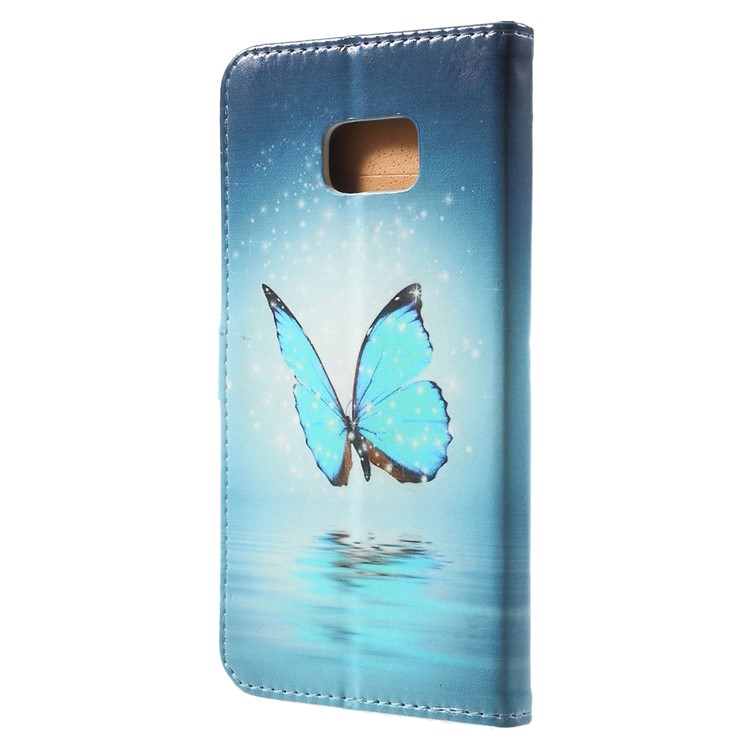 Magnetic Wallet Leather Protective Case for Samsung Galaxy S6 edge Plus G928 - Blue Butterfly-2