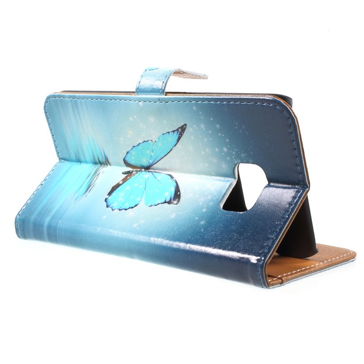 Magnetic Wallet Leather Protective Case for Samsung Galaxy S6 edge Plus G928 - Blue Butterfly-3