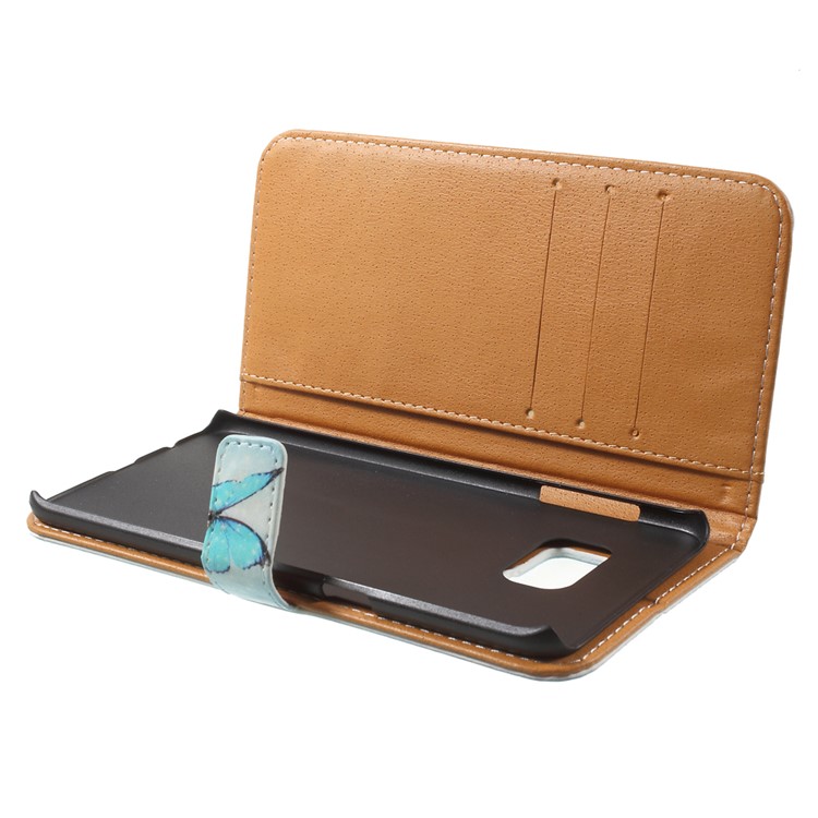 Magnetic Wallet Leather Protective Case for Samsung Galaxy S6 edge Plus G928 - Blue Butterfly-4