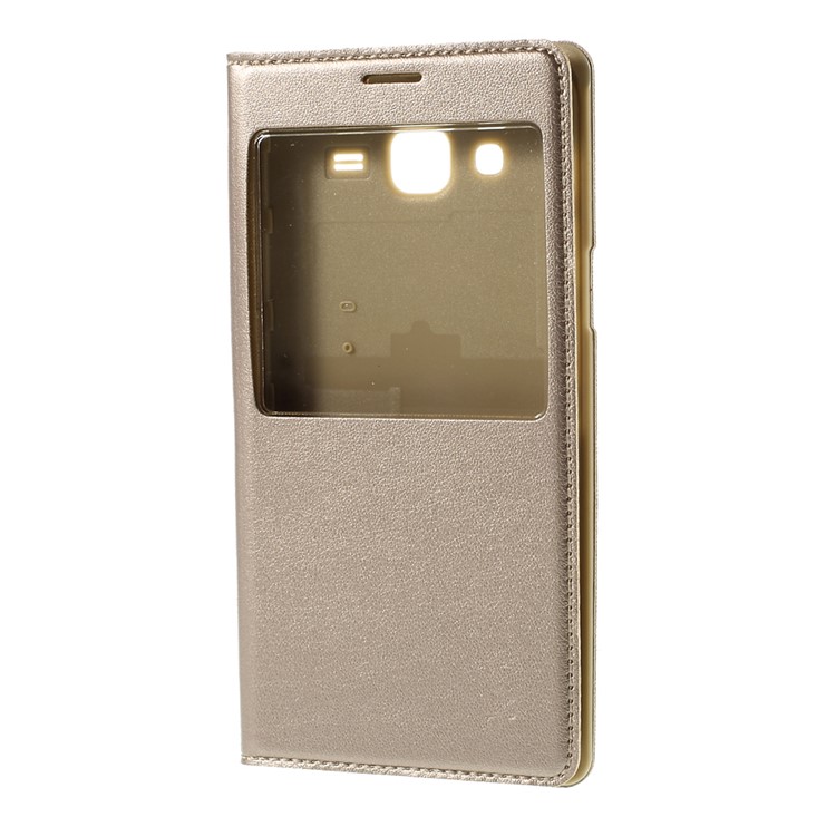 View Window Leather Flip Battery Housing Cover for Samsung Galaxy J5 SM-J500F - Champagne-2