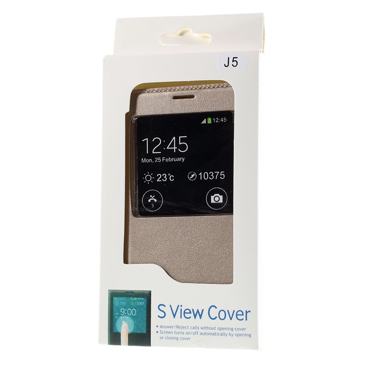 View Window Leather Flip Battery Housing Cover for Samsung Galaxy J5 SM-J500F - Champagne-9