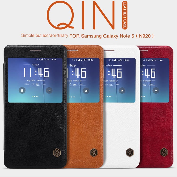 NILLKIN Qin Series Leather Case for Samsung Galaxy Note5 N920 with Card Slot - Black-7