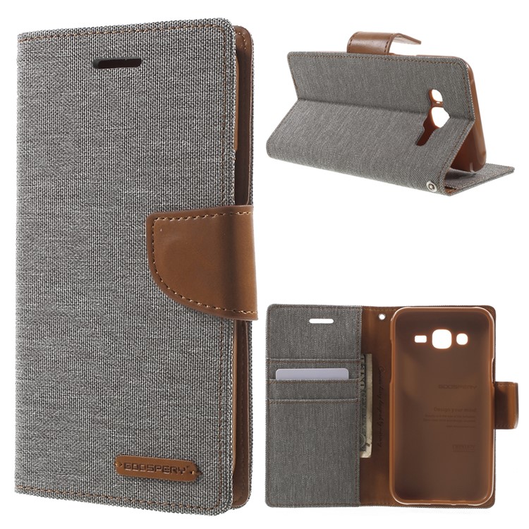 MERCURY GOOSPERY Canvas Leather Case Wallet for Samsung Galaxy J5 SM-J500F - Grey-1