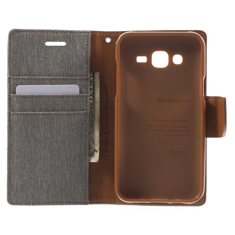 MERCURY GOOSPERY Canvas Leather Case Wallet for Samsung Galaxy J5 SM-J500F - Grey-4