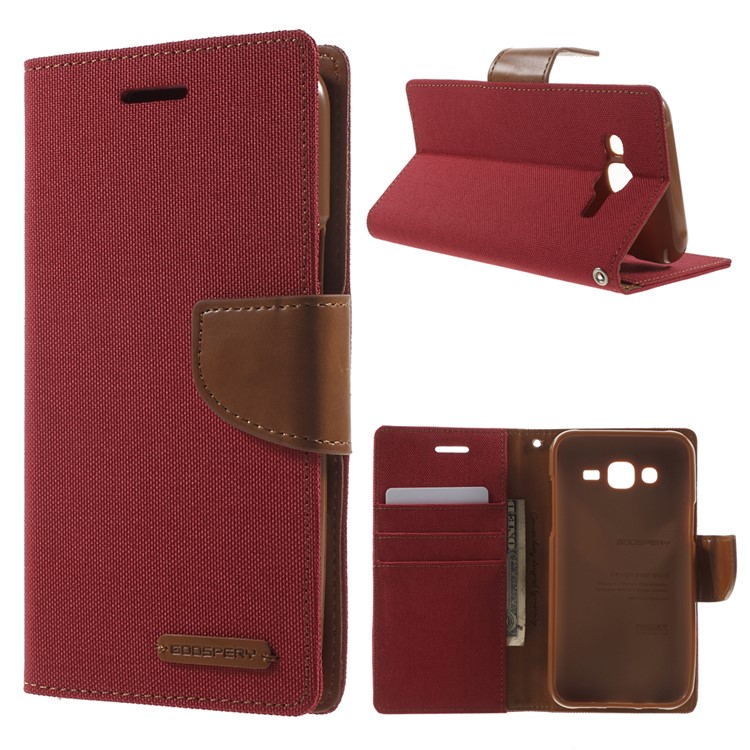 MERCURY GOOSPERY Canvas Leather Cover Wallet for Samsung Galaxy J5 SM-J500F - Red-1