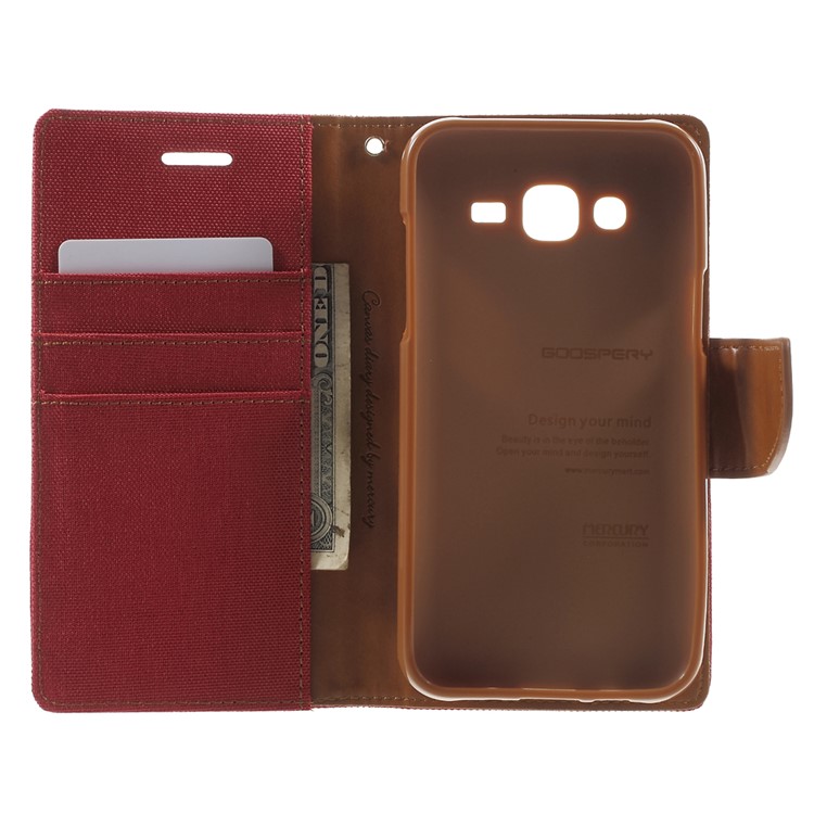 MERCURY GOOSPERY Canvas Leather Cover Wallet for Samsung Galaxy J5 SM-J500F - Red-4