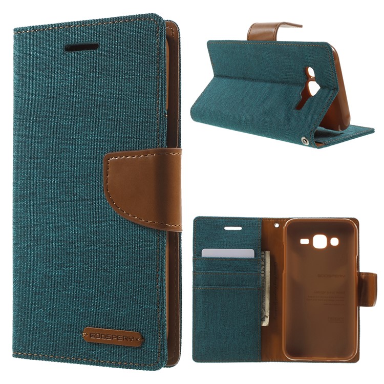 MERCURY GOOSPERY Canvas Leather Case Card Holder for Samsung Galaxy J5 SM-J500F - Green-1