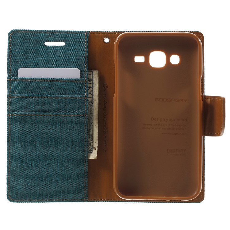 MERCURY GOOSPERY Canvas Leather Case Card Holder for Samsung Galaxy J5 SM-J500F - Green-4