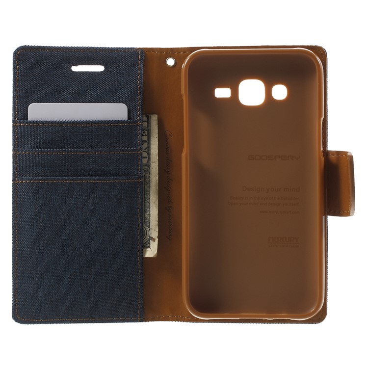 MERCURY GOOSPERY Canvas Leather Flip Case for Samsung Galaxy J5 SM-J500F - Dark Blue-4